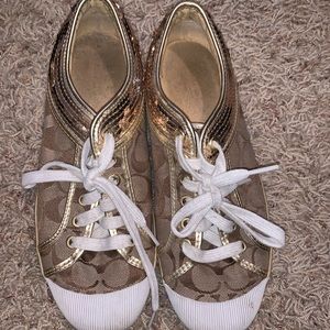 Coach Authentic Tan and Gold Sequin Sneakers